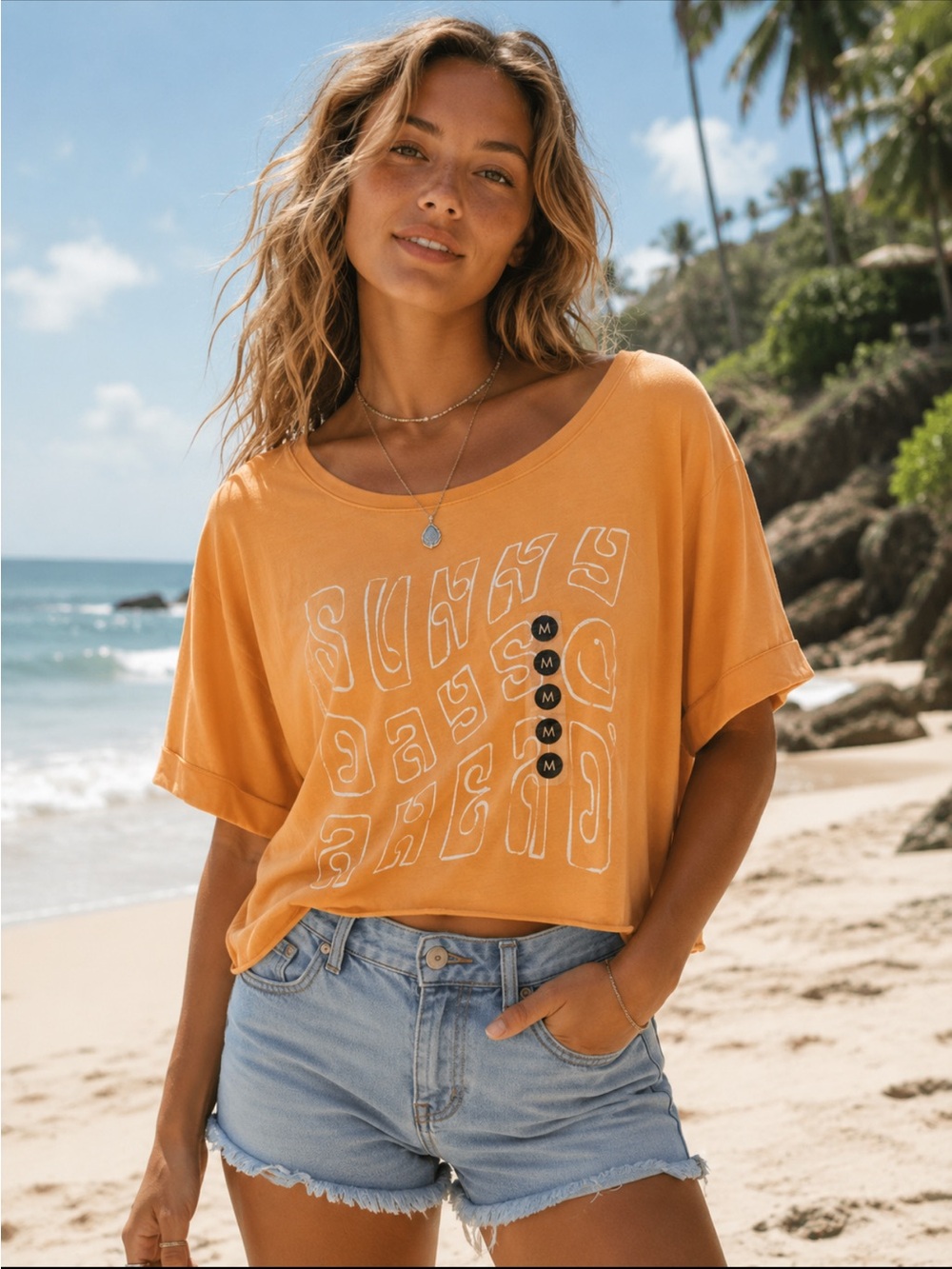 ROXY Sunny Days Ahead Orange oversized Cotton Tee NWT